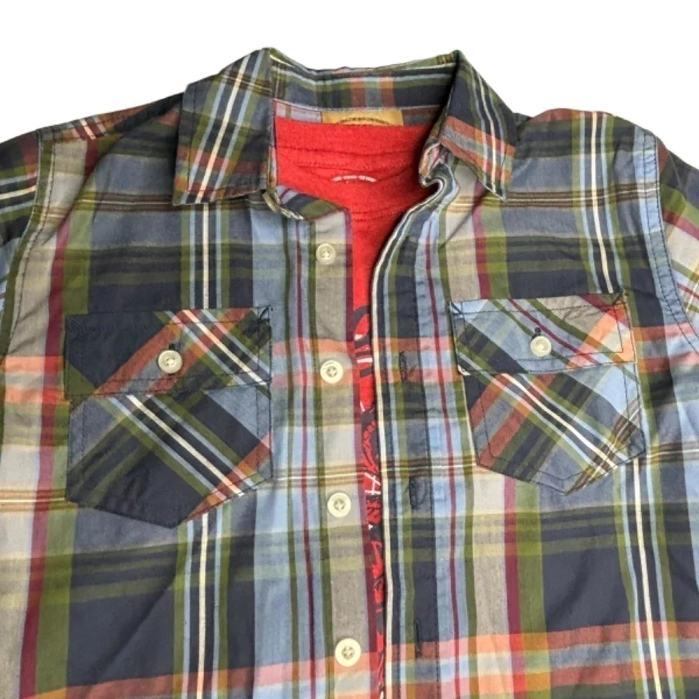 Roebuck & Co‎ Boys Tops Sz Small Plaid Short Sleeve Button Down and T Shirt Set